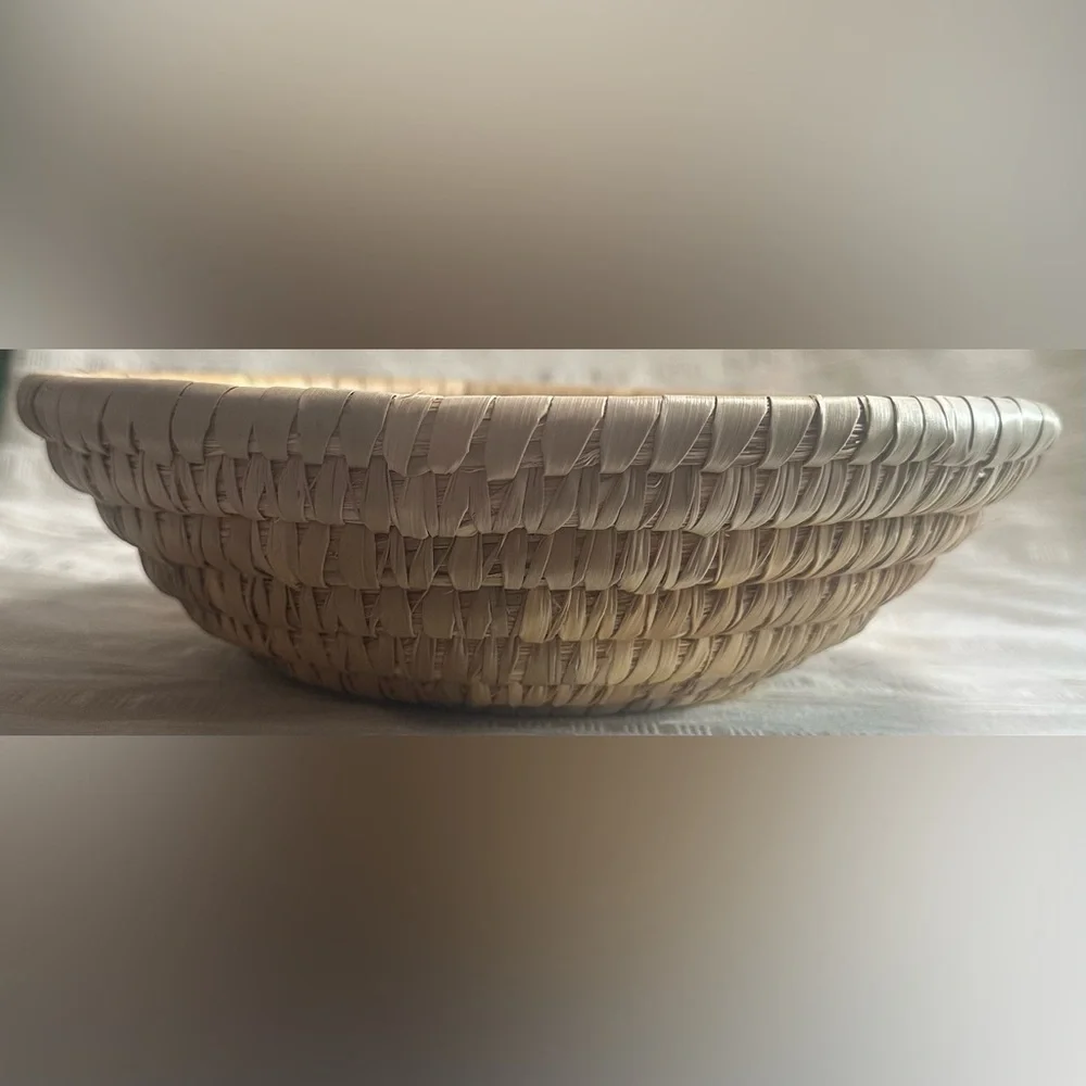Vintage Bahamas Handwoven Straw Basket Bowl Boho Tropical Decor